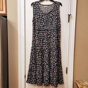 NWOT Max Studio Navy Floral Sleeveless Dress Sz M